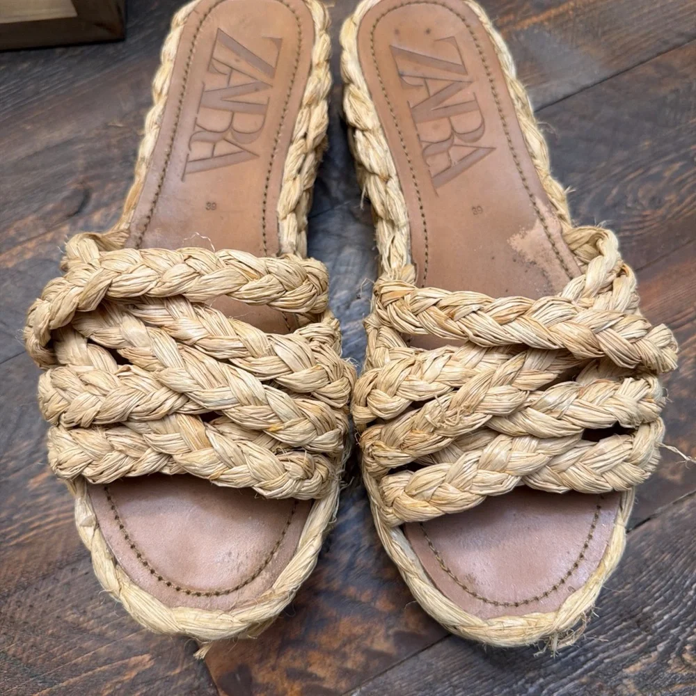 Zara Natural Raffia Platform Wedge Sandals Women's 39 Or US 8.5 GUC ZARA summer - Picture 3 of 11